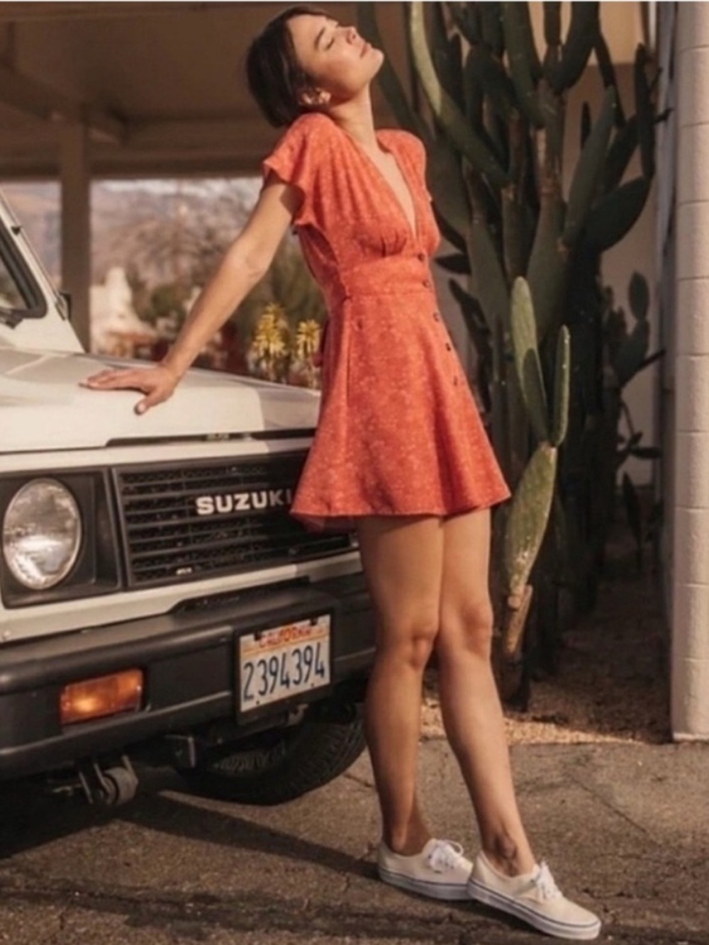 Marine Layer Camila Dress - Coral Red Button-Front Mini - Picture 2 of 12
